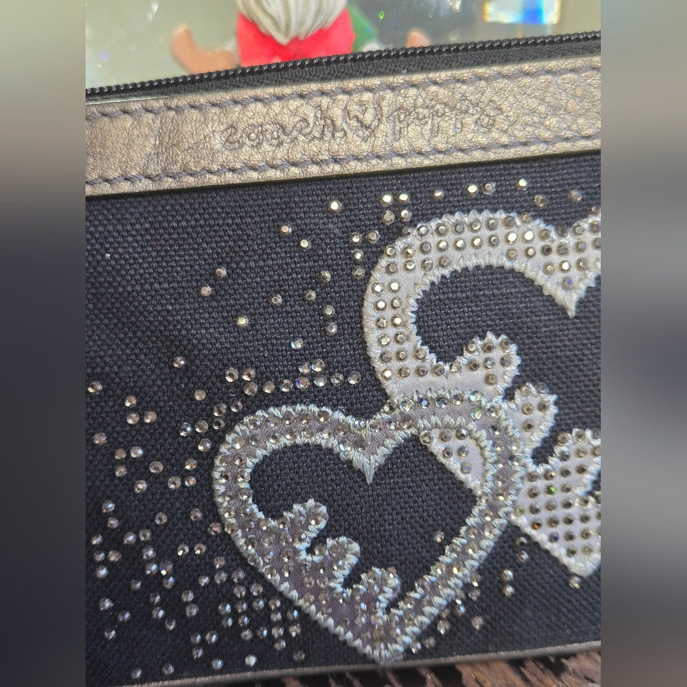 Coach Poppy Black & Silver Heart Wristlet - Picture 4 of 12